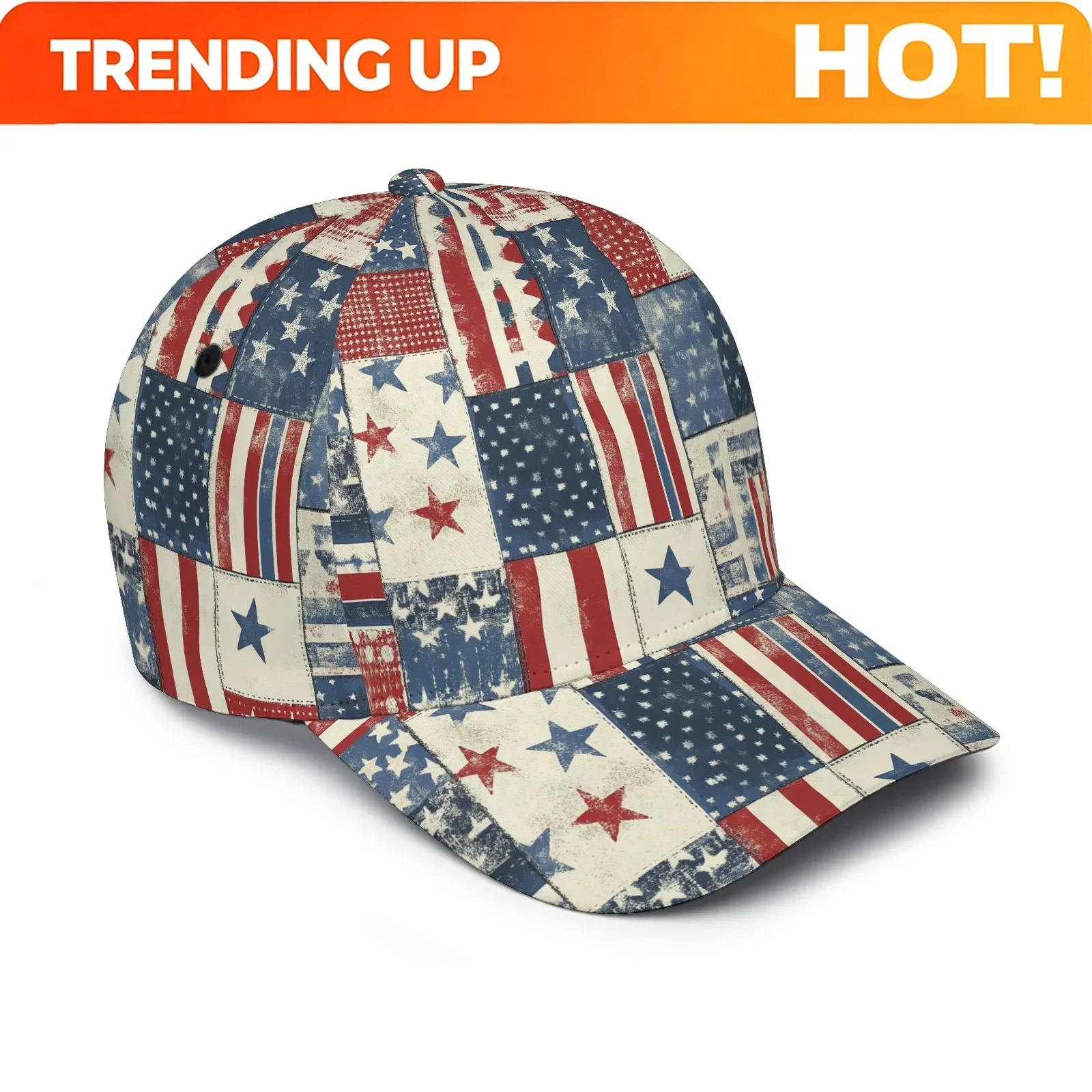 Custom 1pc, Unisex Baseball Cap, Patriotic USA Flag Patchwork Design Adjustable Casual Cap For Outdoor Sports, Memorial Day, Ind