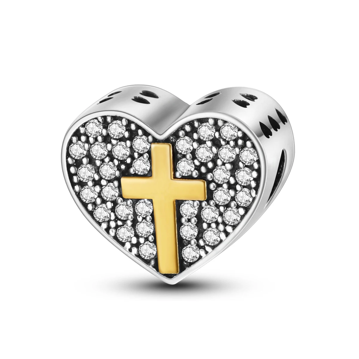 

925 Sterling Silver Cross Heart Full CZ Charm Fit Women DIY Bracelet Necklace Fashion Jewelry Religious Love Gift