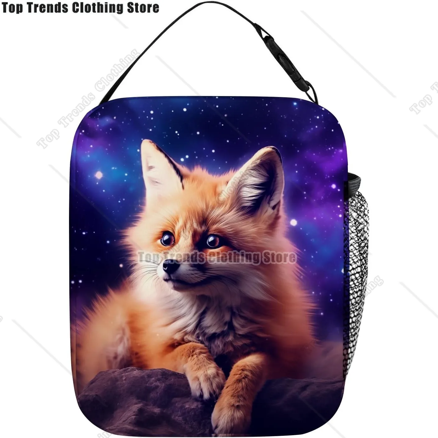 

Милая коробка для обеда Galaxy Fox Kawaii Fox Purple Galaxy Space Animal Изолированная сумка для обеда Сумка-тоут для возвращения в школу Подарки