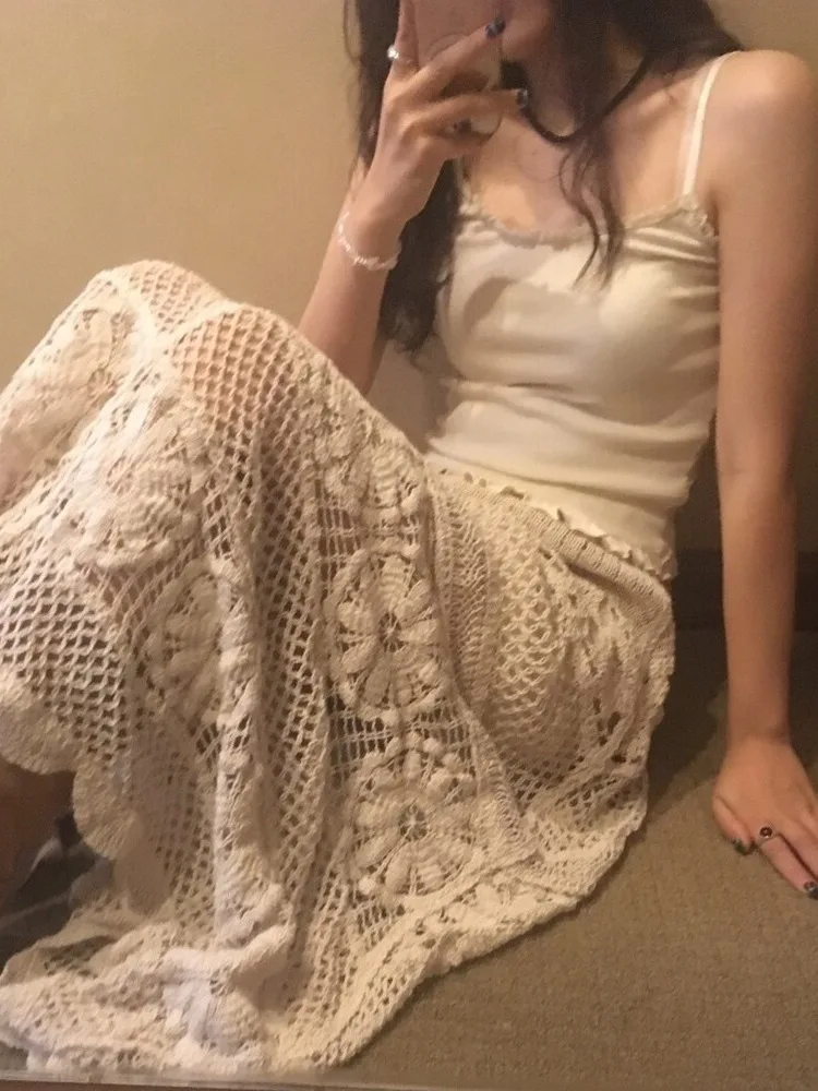 

High Waist Lace Skirt n Holiday Sle Hook Flower Women's Partial Skirt Spring 2025 Faion Ladies' Knitwear