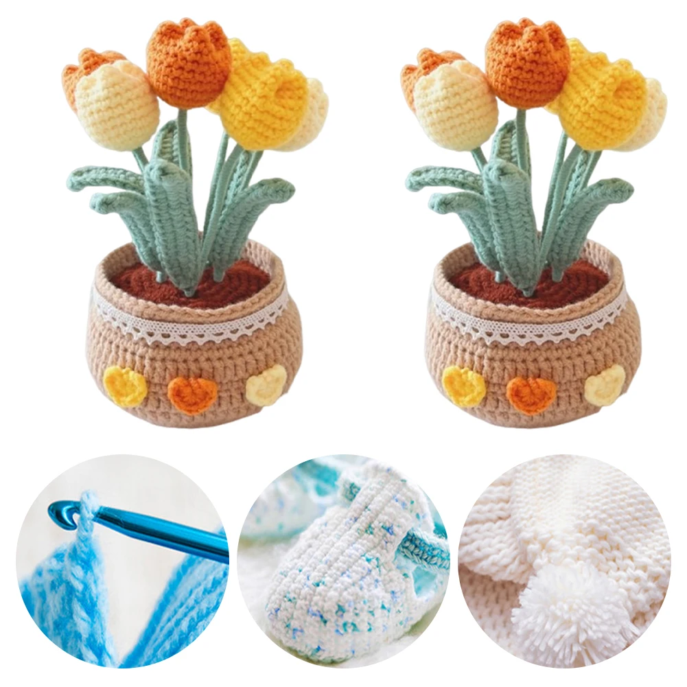 

DIY Flower Potted Crochet Kit Cute Plants Hand-Knitted Tool Set (Orange Tulip)