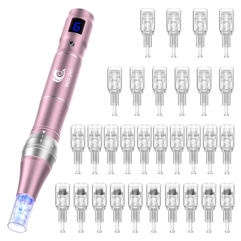 Pluma de microagujas Ultima Dermapen profesional, inalámbrica, 6 velocidades, 30 piezas, Cartucho de tornillo para agujas de tatuaje