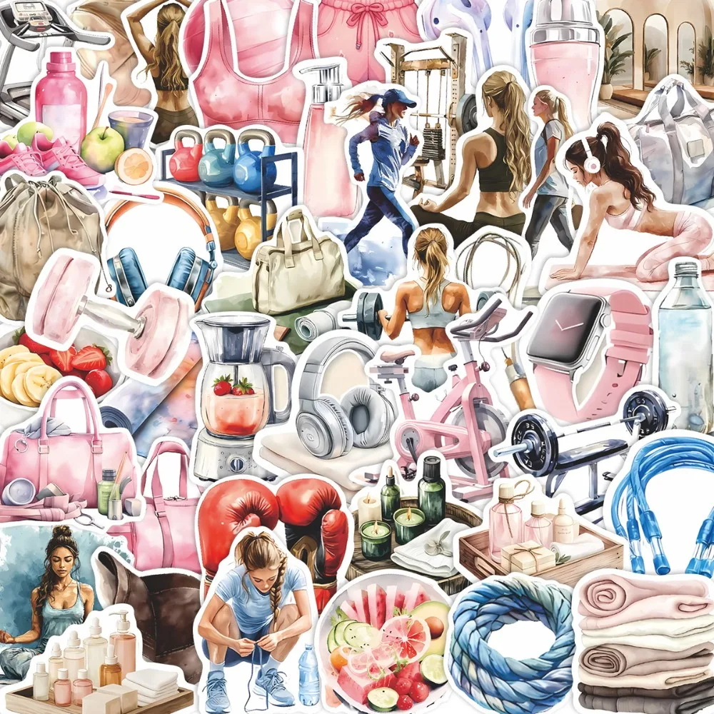 

55Pcs Cartoon Cute Sports Fitness Graffiti Tent Decoration Skateboarding Helmet Children's Stickers Waterproof Luggage Stickers