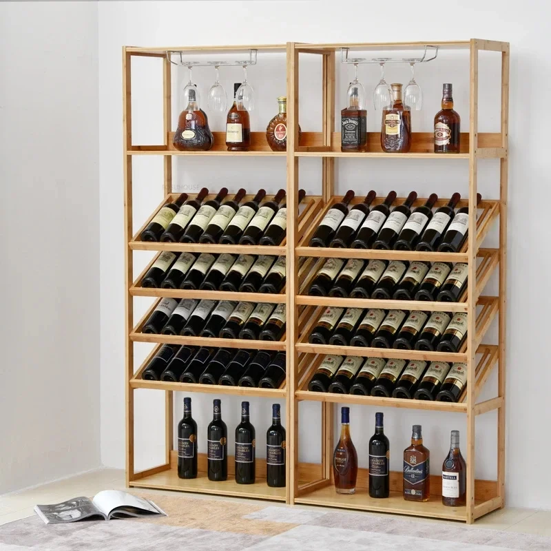 European Bar Wine Cabinets Modern Living Room Storage Display Multi Layer Bamboo Wine Rack Meuble Furniture