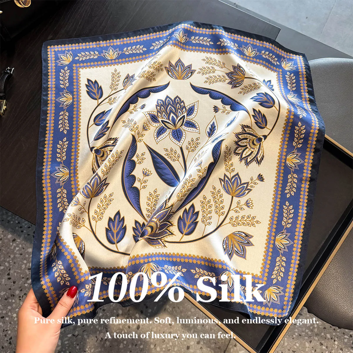Neuer 100% Echter Seidenschal Luxus Damen Schal Wickeltuch Stirnband Poncho Pashmina Sonnenschutz Quadratische Schals Foulard Bandana Kopftuch