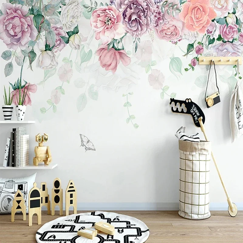 

Custom Wall Mural Papel De Parede 3D Nordic Pastoral Flowers 3D Photo Wallpaper For Living Room Bedroom Background Home Decor