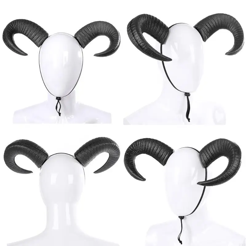 D0UD Devil Horn Headband Ox Horn Hair Hoop for Halloween Party Wear Hairband Cosplay Props Theme for Creative Party Costume