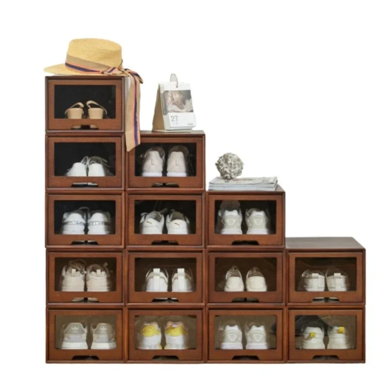 Solid wood shoe cabinet Large capacity multi-layer drawer locker Transparent moisture-proof