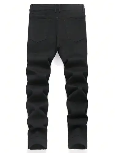 Imagen 2 del producto Pantalones vaqueros ajustados elásticos negros adornados con diamantes de imitación de moda para hombre, estilo de cuatro estaciones