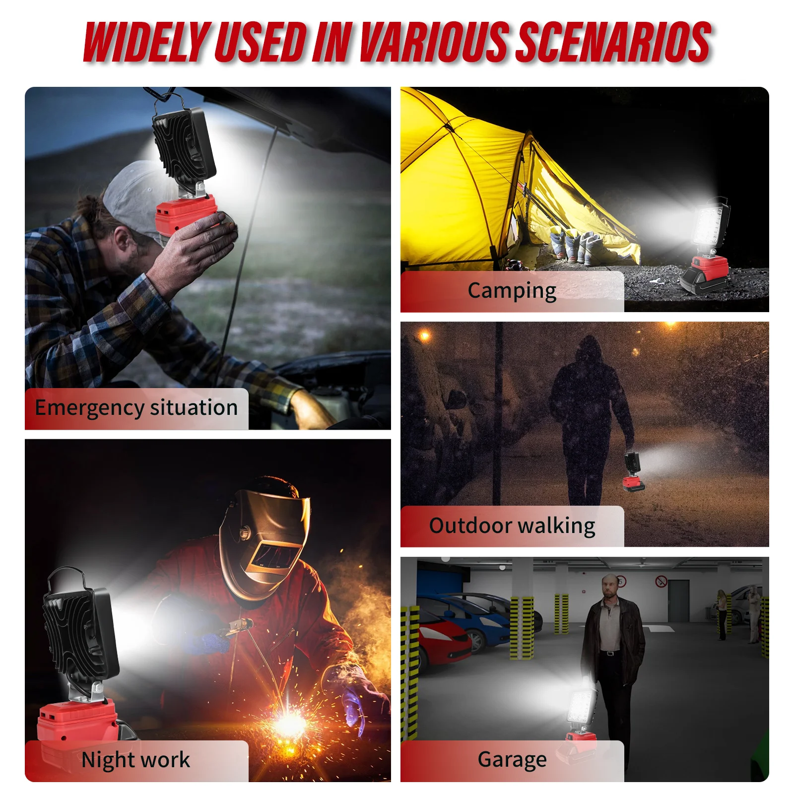 Luz de trabajo LED inalámbrica 27W 1400LM linterna reflector para exteriores con puerto USB dual para batería Milwaukee de 18V (sin batería)