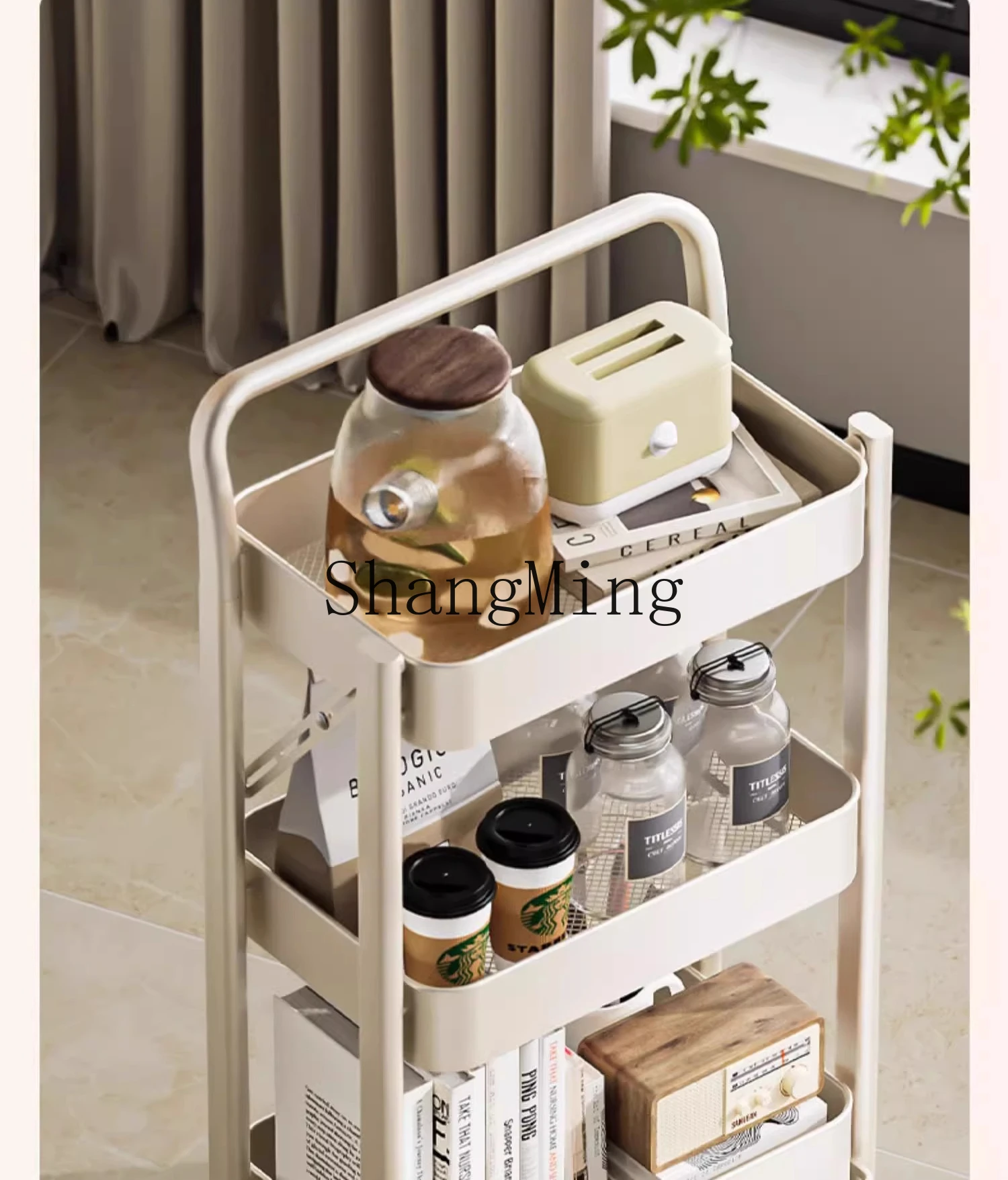 ZYYホームラグジュアリー折りたたみ式トロリーラックフロアモバイルホイール付き寝室用スナック