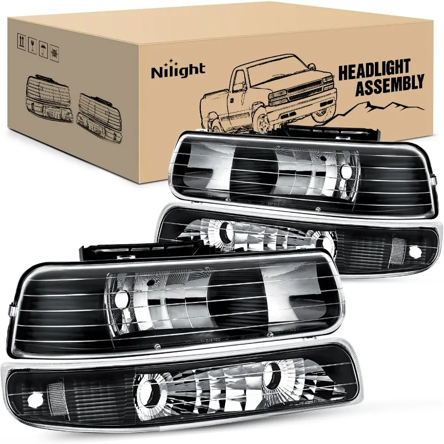 

Headlight Assembly for 1999 2000 2001 2002 Chevy Silverado Avalanche 1500 1500HD 2500 2500HD 3500 Chevrolet Tahoe Suburban Repla