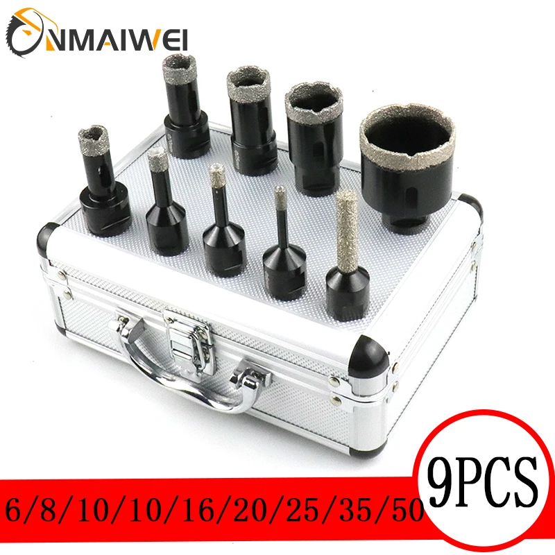 

9Pcs M14 Thread Diamond Dry Drill Bit Vacuum Brazed Drilling Core Bits Set Porcelain Tiles Crowns Granite Marble Hole Saw Tools