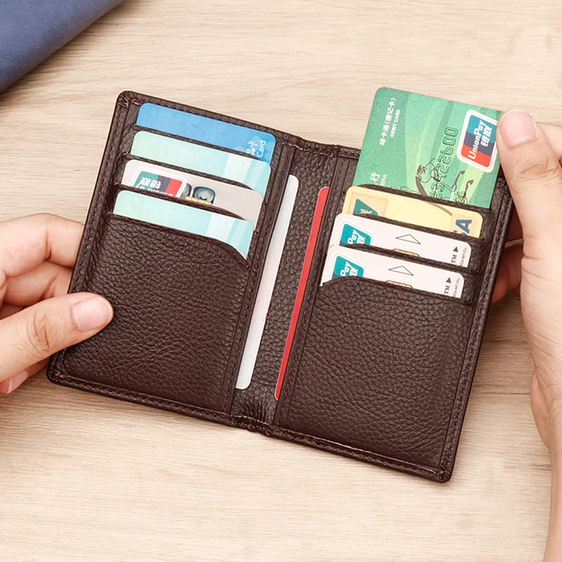 Luxury Genuine Leather Card Wallets Men RFID Blocking Credit Card Holders Women Slim ID Case Male Business Card Holder Bifold