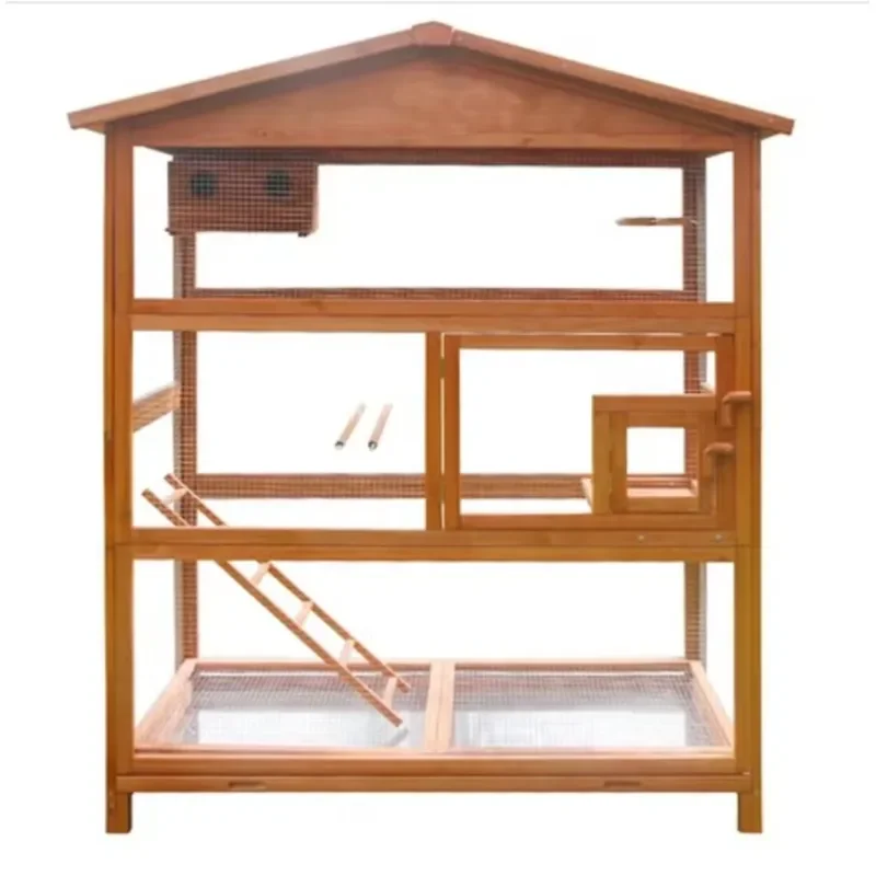 Modern Style Large Wood Breeding Hutch for Birds Plaid Pattern Windproof Outdoor Use Pet Bird Breeding Cage Box