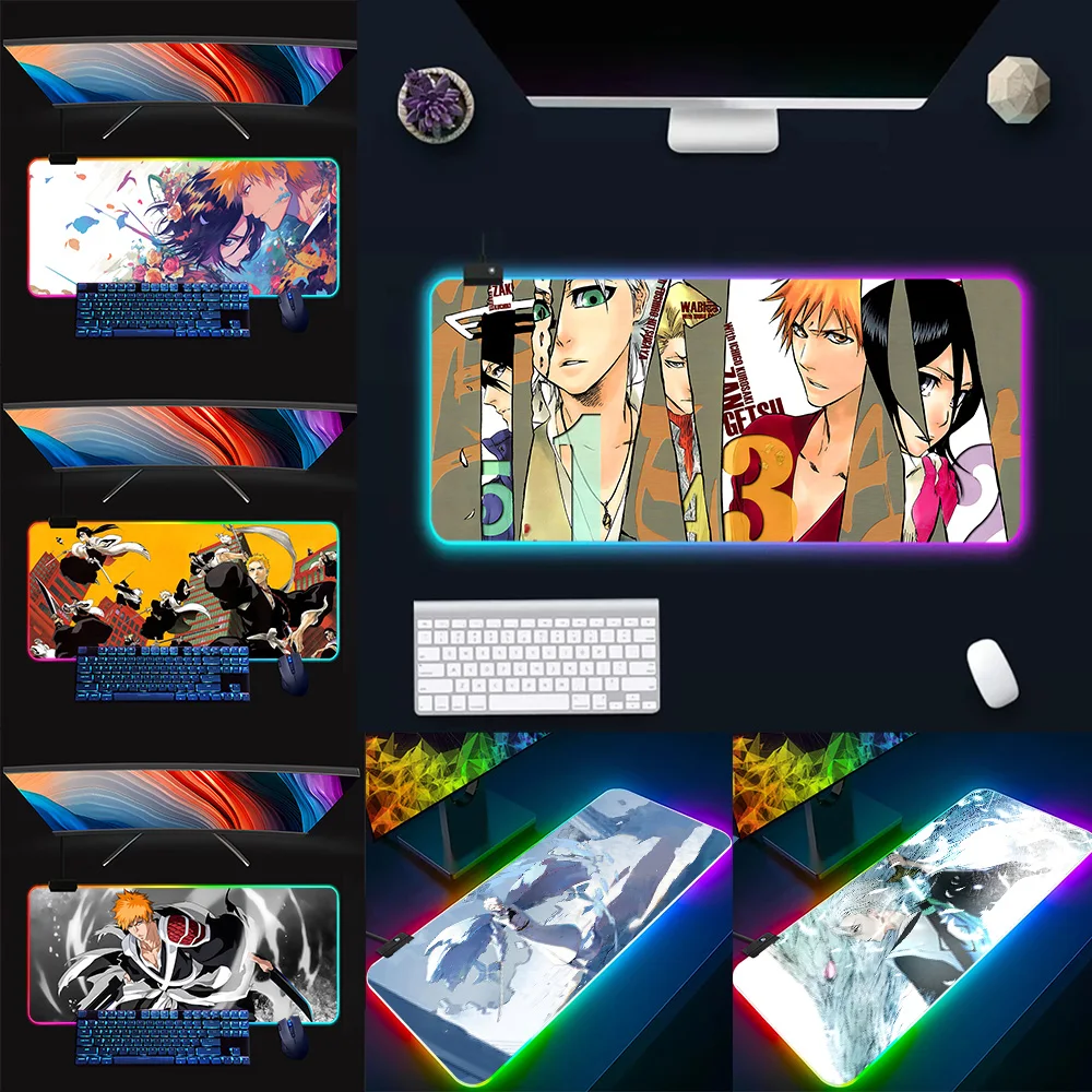 

Bleach Kurosaki Ichigo RGB Pc Gamer Keyboard Mouse Pad Mousepad LED Glowing Mouse Mats Rubber Gaming Computer Mausepad