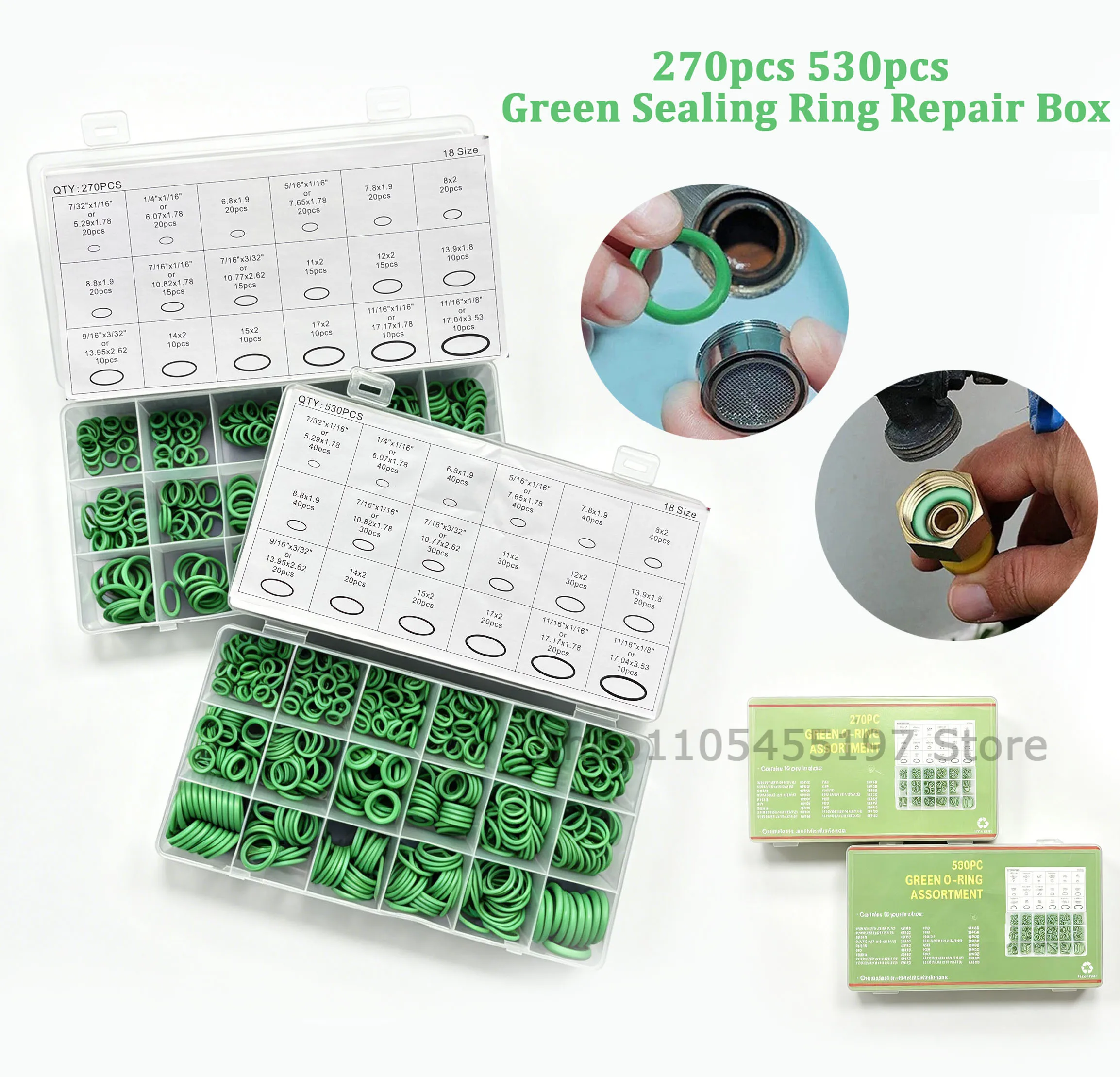 270/530 Pieces Green O-ring Seal High Quality Rubber Ring Car Air Conditioner Compression Seal Gasket Maintenance Rubber Gasket