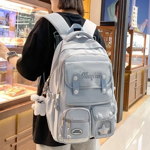 Korean College Style Large Capacity Multi-Compartment Backpack Teen Student School &Travel Purpose Pastel Aesthetic Nylon 2025