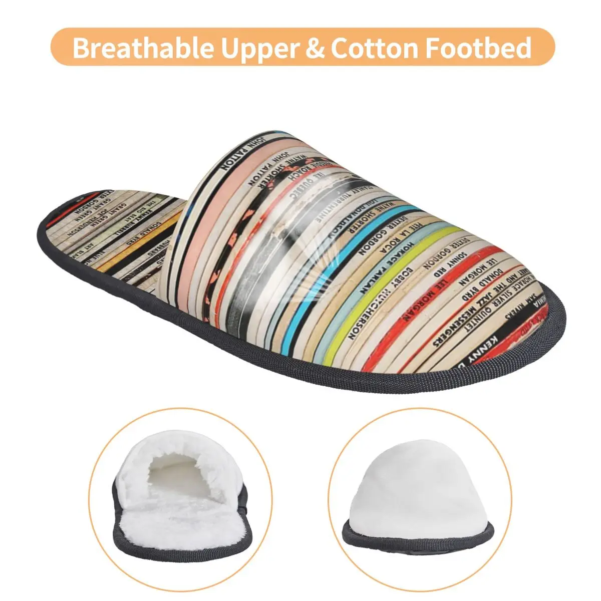 مخصص الأزرق ملاحظة الفينيل سجلات النعال رغوة الذاكرة الدافئة لينة النساء منزل النعال غرفة نوم أحذية رقيق #4