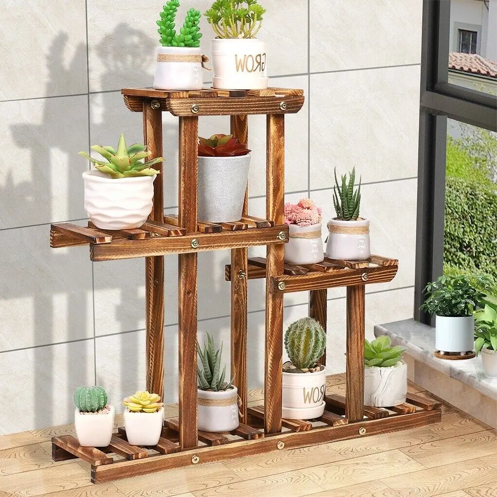 4 Tier Flower Pot Holder Plant Display Shelves Corner Plant Shelf Rack Organizer for Balcony Garden Patio