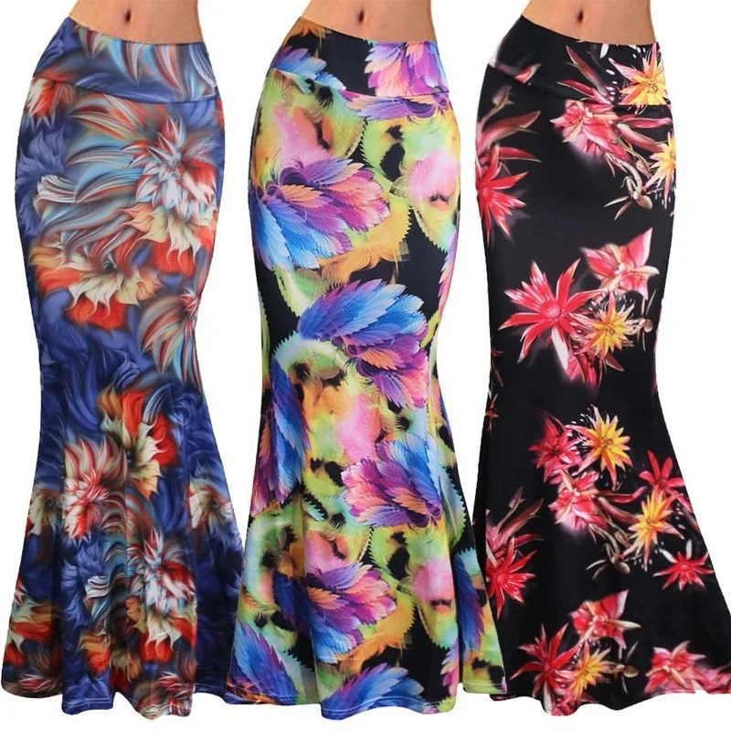 Spring Summer Maxi Skirts Womens Casual Print Women High Waist Stretch Wrapped Hip Skirt Long Y2k Skirts Woman Clothes Faldas