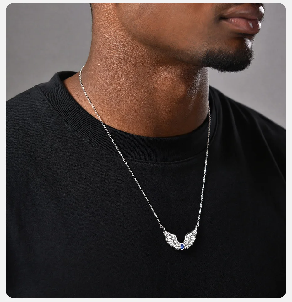 Vnox Halskette mit Engelsflügel-Anhänger für Herren, Edelstahl mit eingelegtem Zirkon, verstellbare Kette, Punk-Street-Schmuck für Herren, Geburtstagsgeschenk – Detail 3