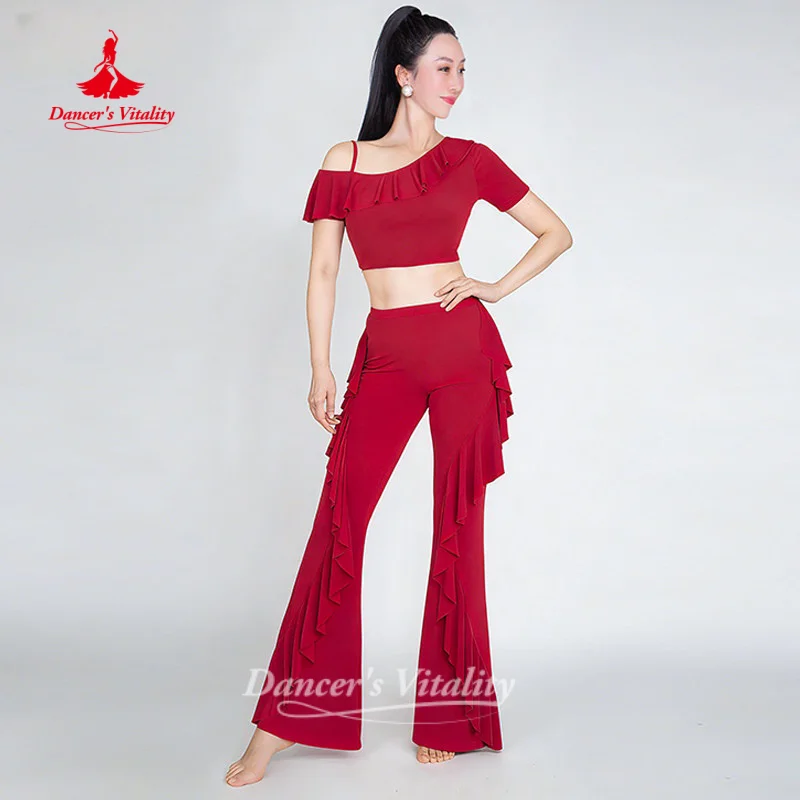 

Belly Dance Practice Clothes Sexy Shoulder Top+Long Pants 2pcs Women's Oriental Dance Performance Costume Dancer's Vitality