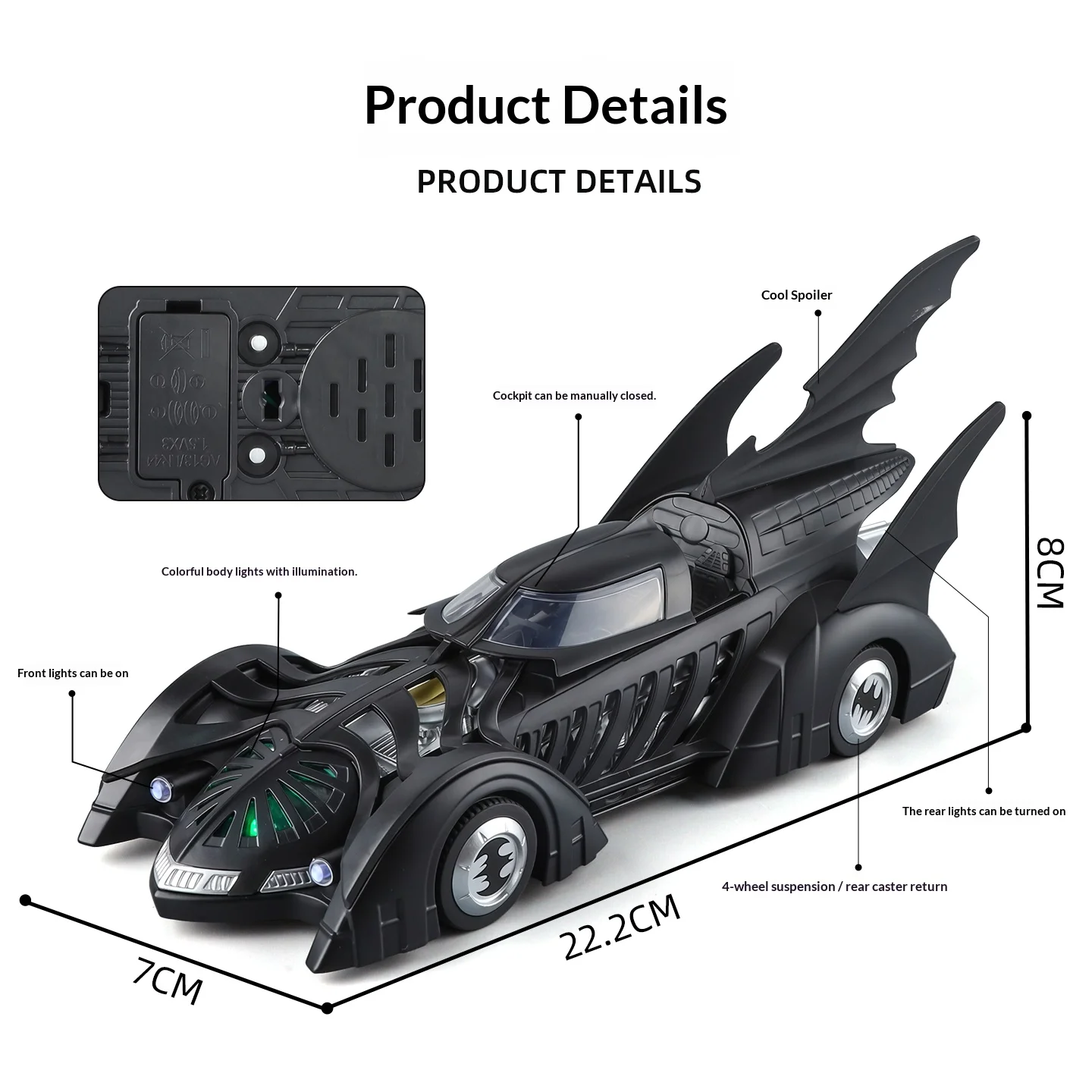 1:32 Armored Combat Vehicle Alloy Die-Cast 1995 Batmobile Model Simulation Sound and Light Boys' Toy Car Model