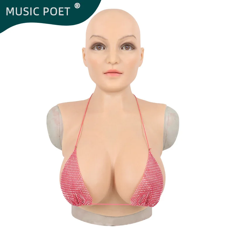 MUSIC POET Fake Boobs Realistic Silicone Breast Forms With Mask For Crossdressing Drag Queen Cosplay Transgender