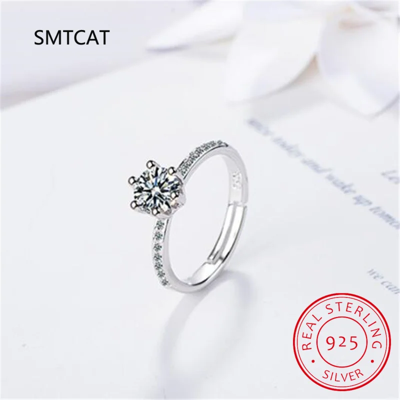 Cincin Moissanite 3 karat asli untuk wanita 925 perak murni klasik 6 cakar cincin pertunangan perhiasan cincin pernikahan romantis