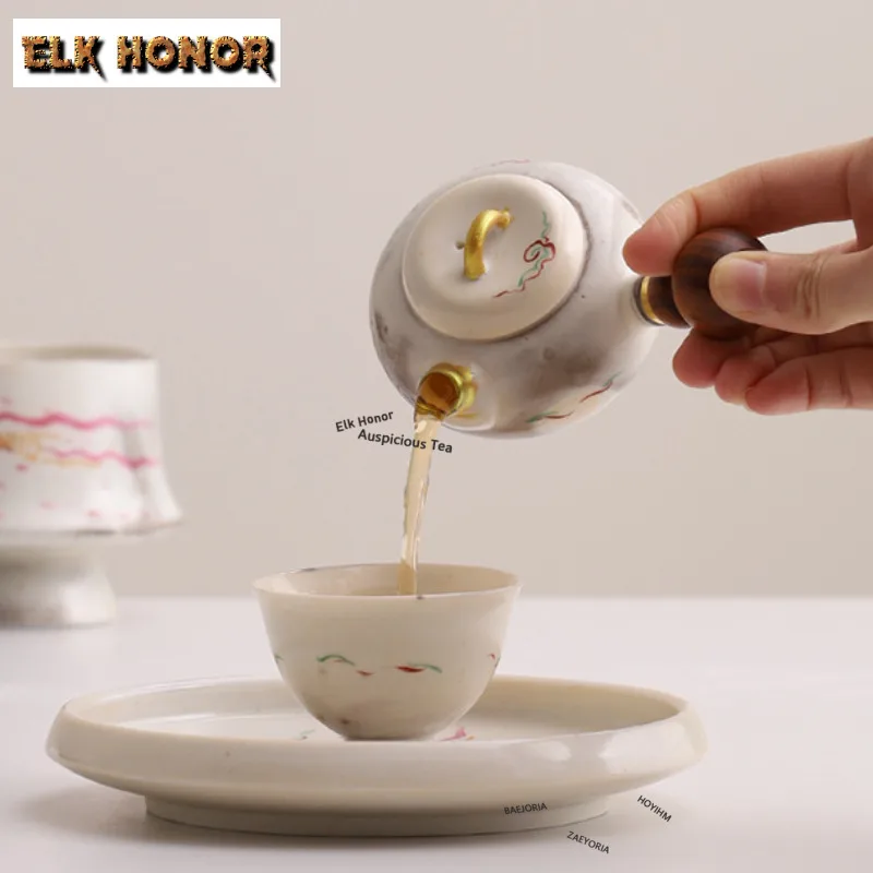100ml Dunhuang Wood-fired Ink Painting Porcelain Teapot Aesthetic Tea Infuser Pot Tea Soaking Kettle With Strainer Drinkware