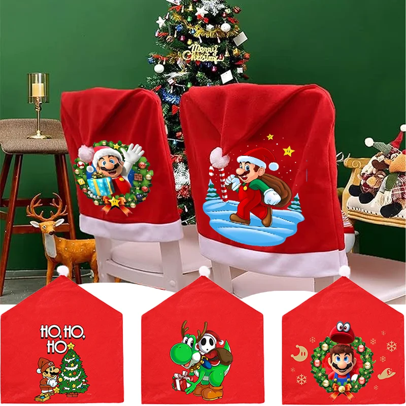 سوبر ماريو بروس عيد الميلاد كرسي يغطي الأميرة الخوخ لويجي 2026 السنة الجديدة عشاء حفلة ديكور المنزل عيد الميلاد غرفة المعيشة زينة