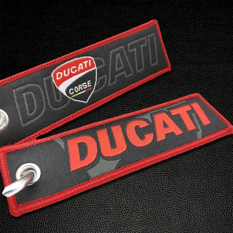 Portachiavi moto Ciondolo portachiavi ricamato fronte-retro per Ducati Monster Panigale Diavel Superleggera V4 V2 Scrambler 400