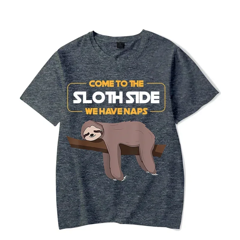 heavyweight Lazy Sloth Men's T-shirts Come To The Sloth Side We Have Naps Print Top Y2k Streetwear Men Fashion Harajuku Sloth