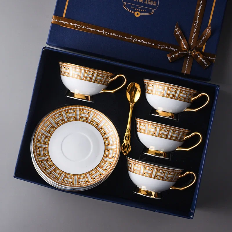 Luxury Bone China Tea Set Royal Porcelain Tea Cup Ceramic Pot Golden Set Cafe Mug Coffee Cup High-grade Teacup Teaset