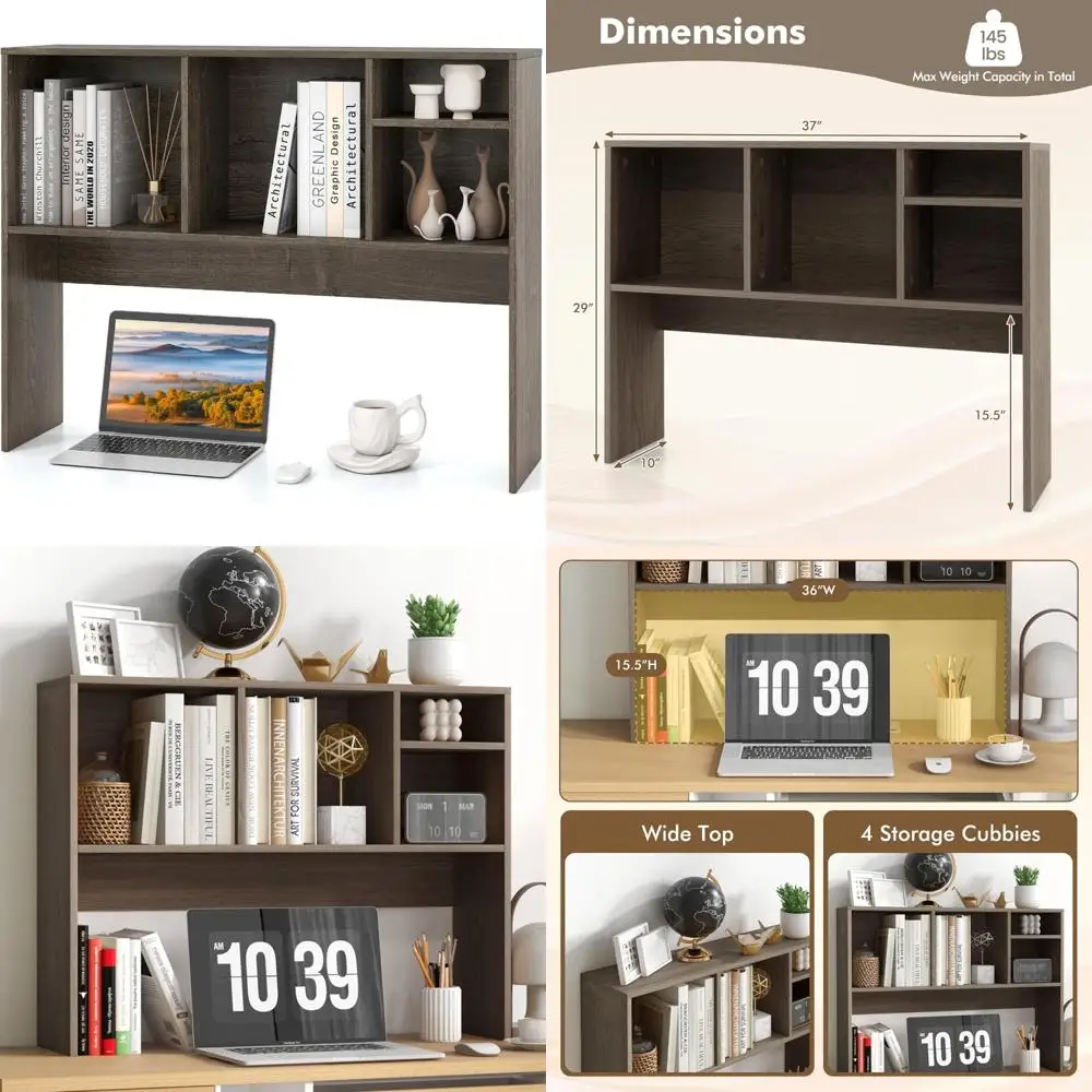 

Multipurpose 4-Shelf Desktop Storage Hutch for Computer Desk, Countertop Display Rack, 2-Tier Organizer, Space-Saving Solution