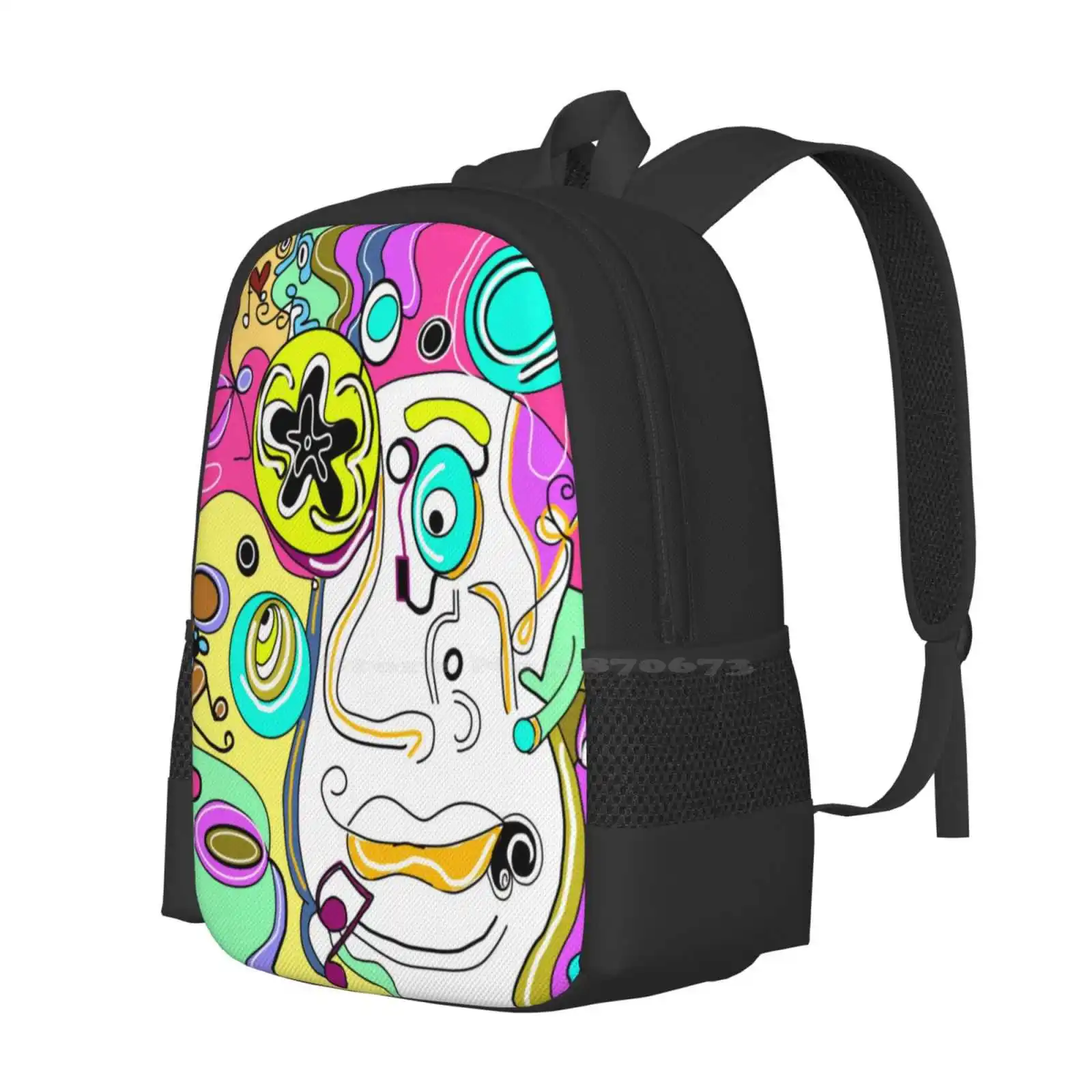 Smear The Loafing Hot Sale Schoolbag Backpack Fashion Bags Trippy Cartoon Kawaii Artsy Face Hippie Colorful