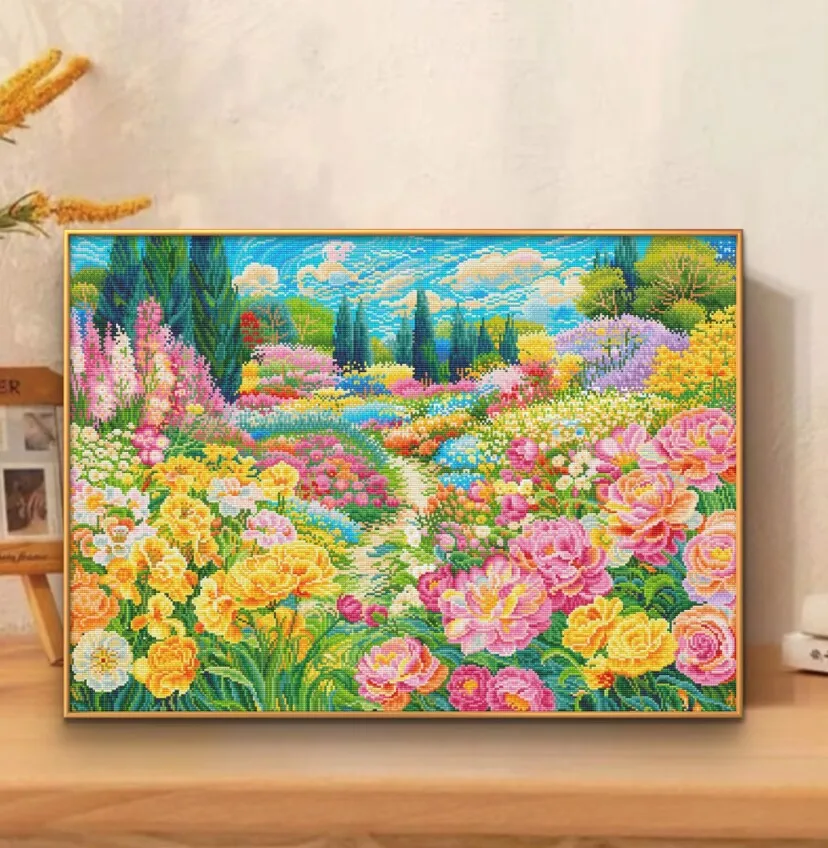 

9ct 75X100cm красивые цветы предварительно напечатанный набор для вышивки крестом DIY набор для вышивания ручной работы нить игла поделки