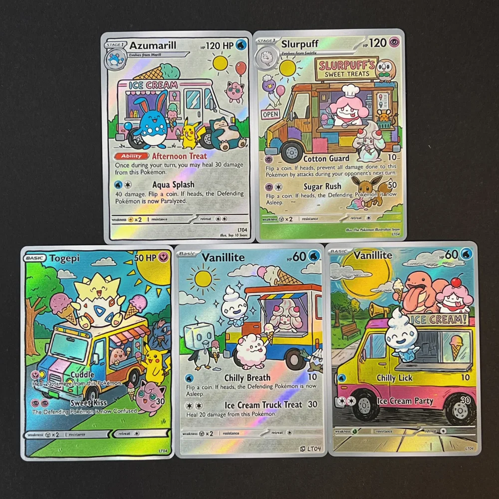 colecao-de-5-cartas-holo-estilo-ptcg-pokemon-azumarill-vanillite-togepi-slurpuff-presente-de-arte-pokemon-cartao-flash-pokemon