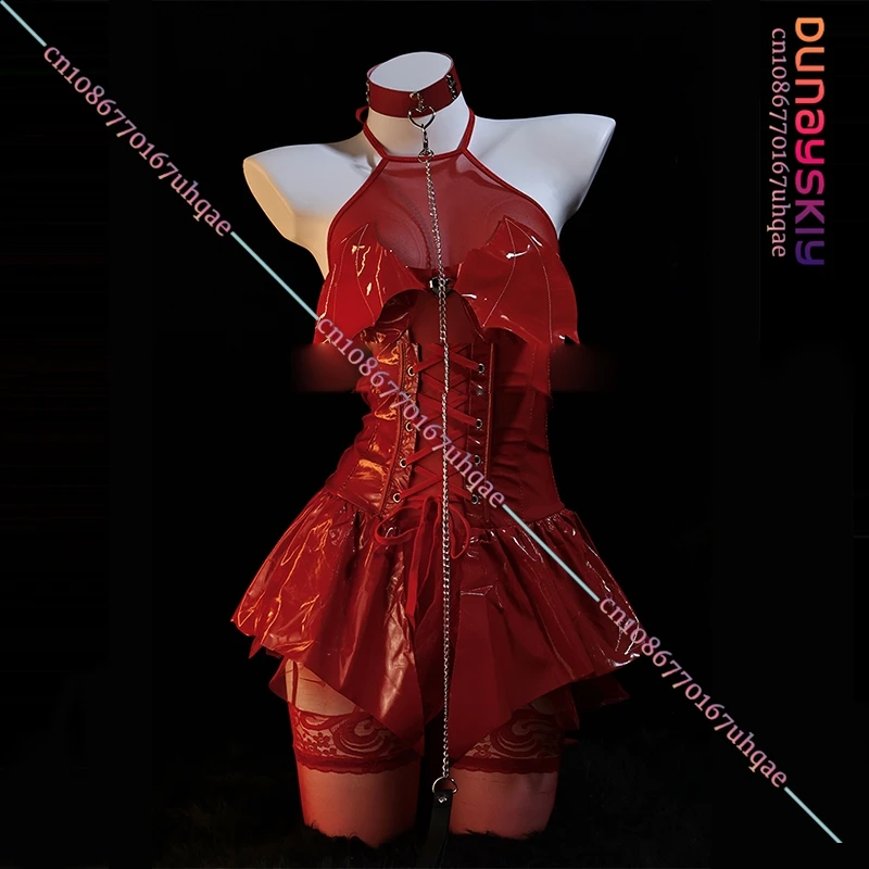 Oryginalna japońska seksowna sukienka małego diabła impreza festiwalowa pasek ze skóry lakierowanej czarny top spódnica garnitur 2025 Halloween seksowny mundur