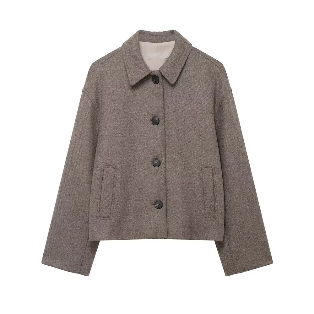 

WOMAN 2026 Summer New Fashion Short Coat Jacket Retro Long Sleeve Single Breasted Casual Chic Female Outerwear Overshirt