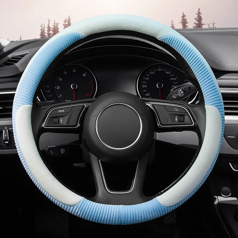 38cm Autumn and Winter Plush Car Steering Wheel Cover Warm silver fox fur Automotive interior modification