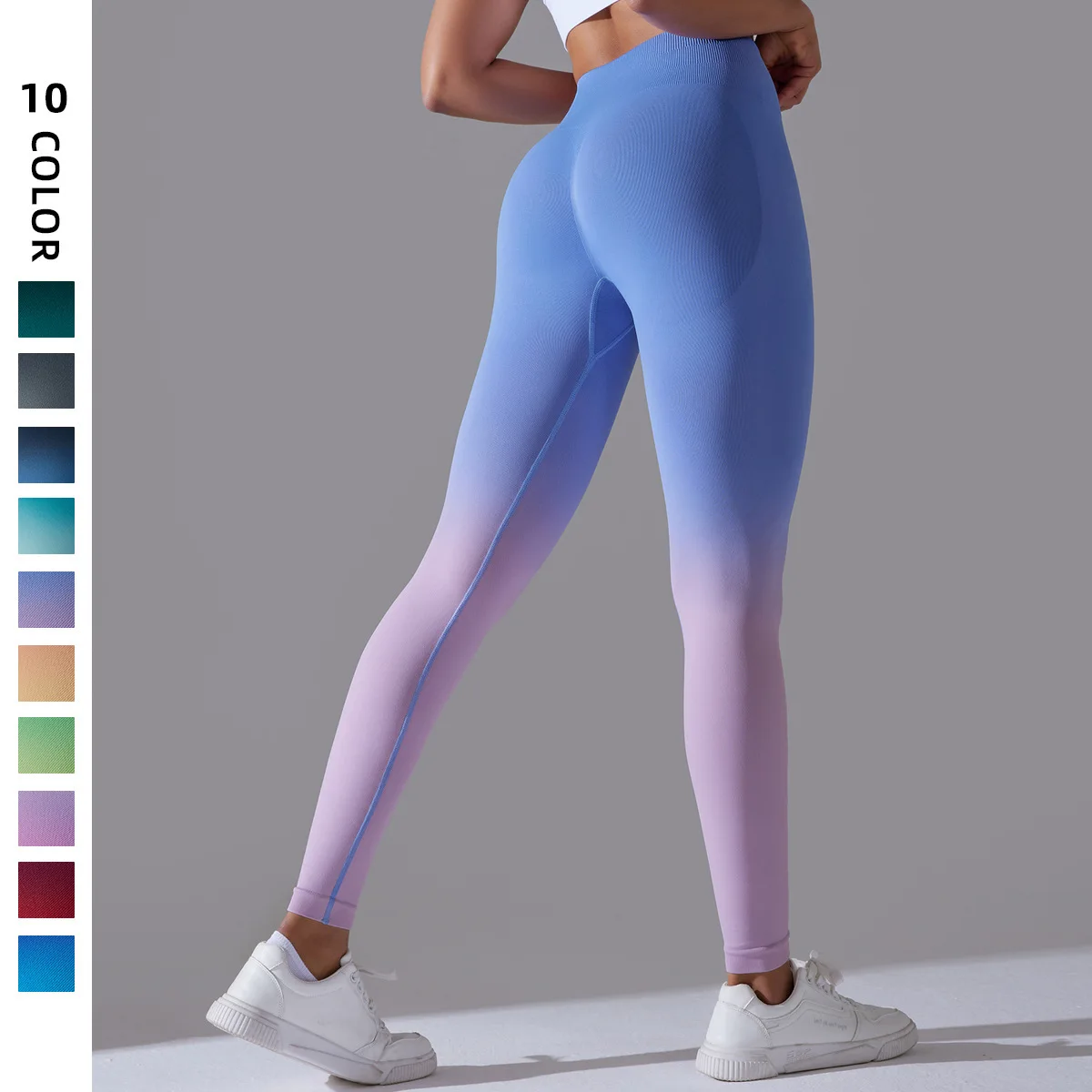 TRY TO BN Gradient Seamless Yoga Pants High Waist Elastic Cycling Fitness Suspender Dyed Sport Leggings Tights Women Gym Clothes