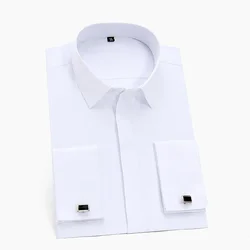 Men's Classic French Cuff Dress Shirts Long Sleeve No Pocket Tuxedo Male Shirt with Cufflinks Formal Party Wedding White Blue