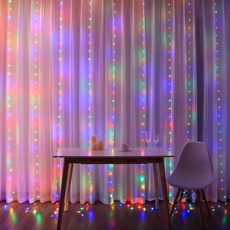 Cortina LED String Lights, Natal Fairy Garland, 8 Modes Flash, Decoração de iluminação de janela do quarto