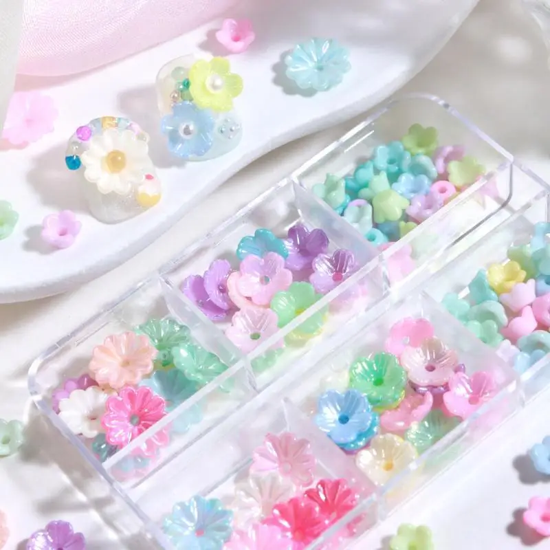 6 Grids Mini Resin Flower Nail Charms Lightweight Durable Decor for DIY Handmade Craft Nail Art Projects