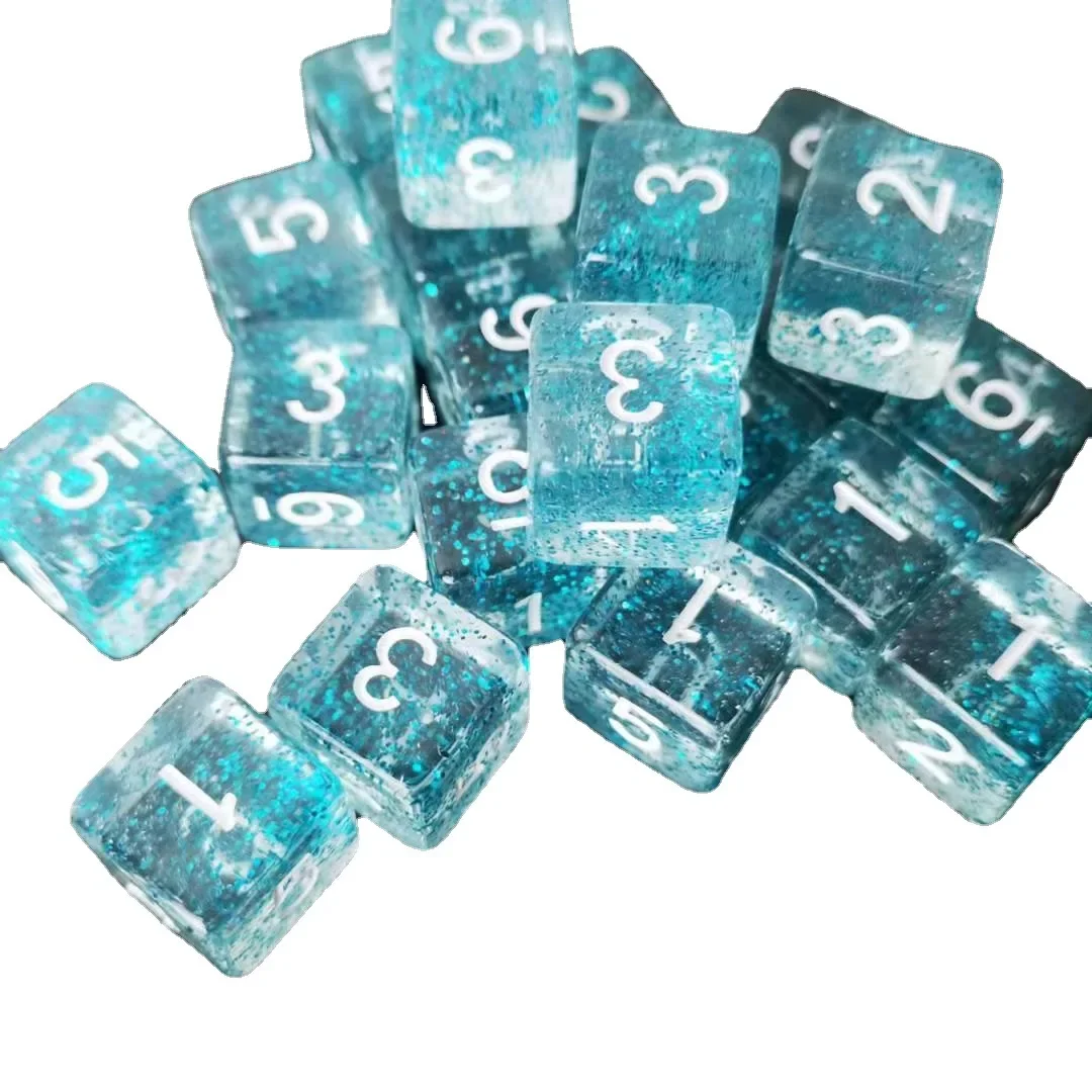 10 pcs/set Transparent Light Blue Dice 6 Sides Blue Glitter Phantom Color Digital Dice 1-6 Square Right Angle Game Accessories