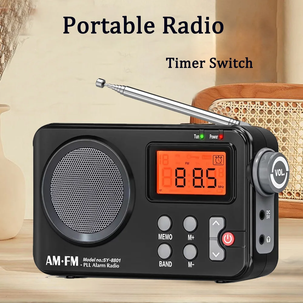 

Portable Radio With 3.5MM AM FM Radio Earphone Plug Audio Receiver Stable Signal Radio Stretchable Antenna USB Battery Powered