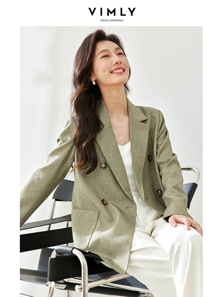 Vimly-Blazer décontracté pour femme, veste élégante, crantée, double boutonnage, manteau de travail, automne, nouveau, V5658, 2023