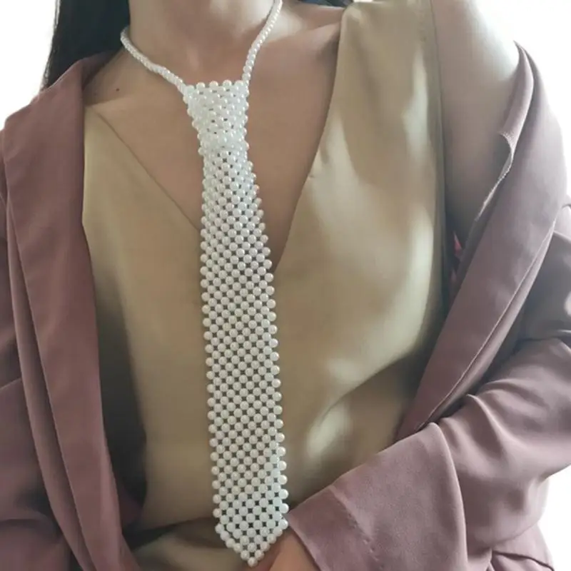 

652f мода регулируемая длина полая белая жемчужная бусинка Bowtie College Girls Bowtie